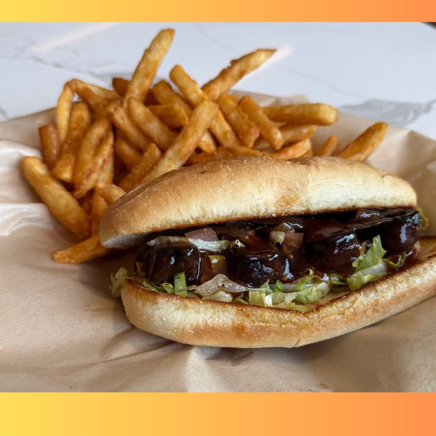 BBQ Riblet sandwich with fries